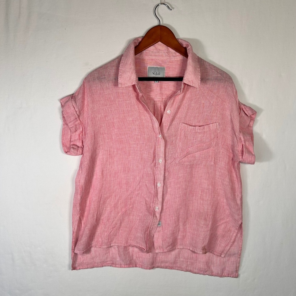 Rails Pink White Striped Linen Blend Short Sleeve Button Down Shirt Small